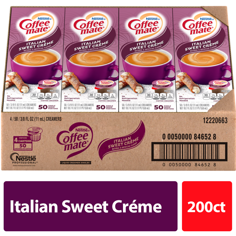 Nestle Coffee Mate Coffee Creamer Italian Sweet Creme Flavor Liquid Creamer Singles 18.7 Fluid Ounce - 4 Per Case.