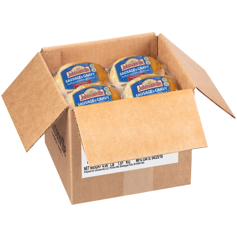 Johnsonville Pork Sausage And Gravy Stuffed In A Buttermilk Biscuit Packagect 4 Ounce Size - 16 Per Case.