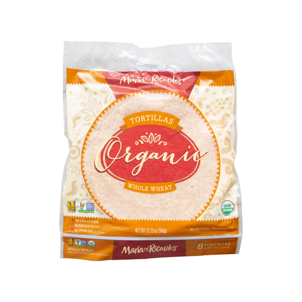 Maria & Ricardo's Certified Organic Whole Wheat Flour Tortilla 8 Inch 8 Count Packs - 6 Per Case.