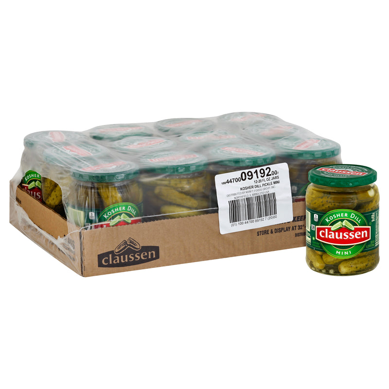 Claussen Kosher Mini Dill Pickle 20 Fluid Ounce - 12 Per Case.