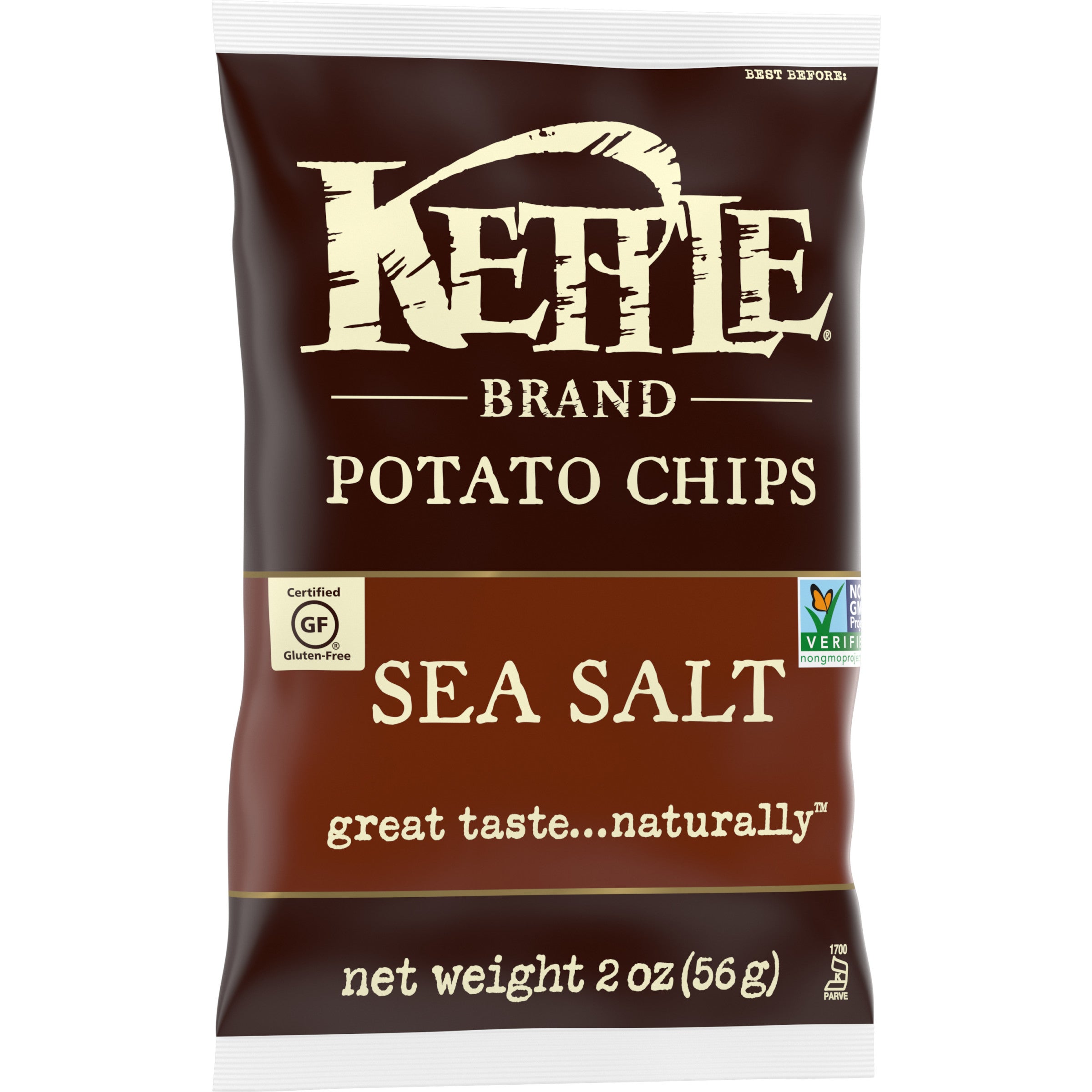 Kettle Brand Potato Chips Sea Salt Kettle Chips Snack Bag 2 Ounce Size - 6 Per Case.