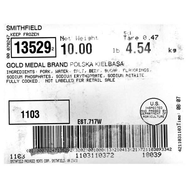 Kielbasa Polska Gold Medal 6" 10.47 Pound Each - 1 Per Case.