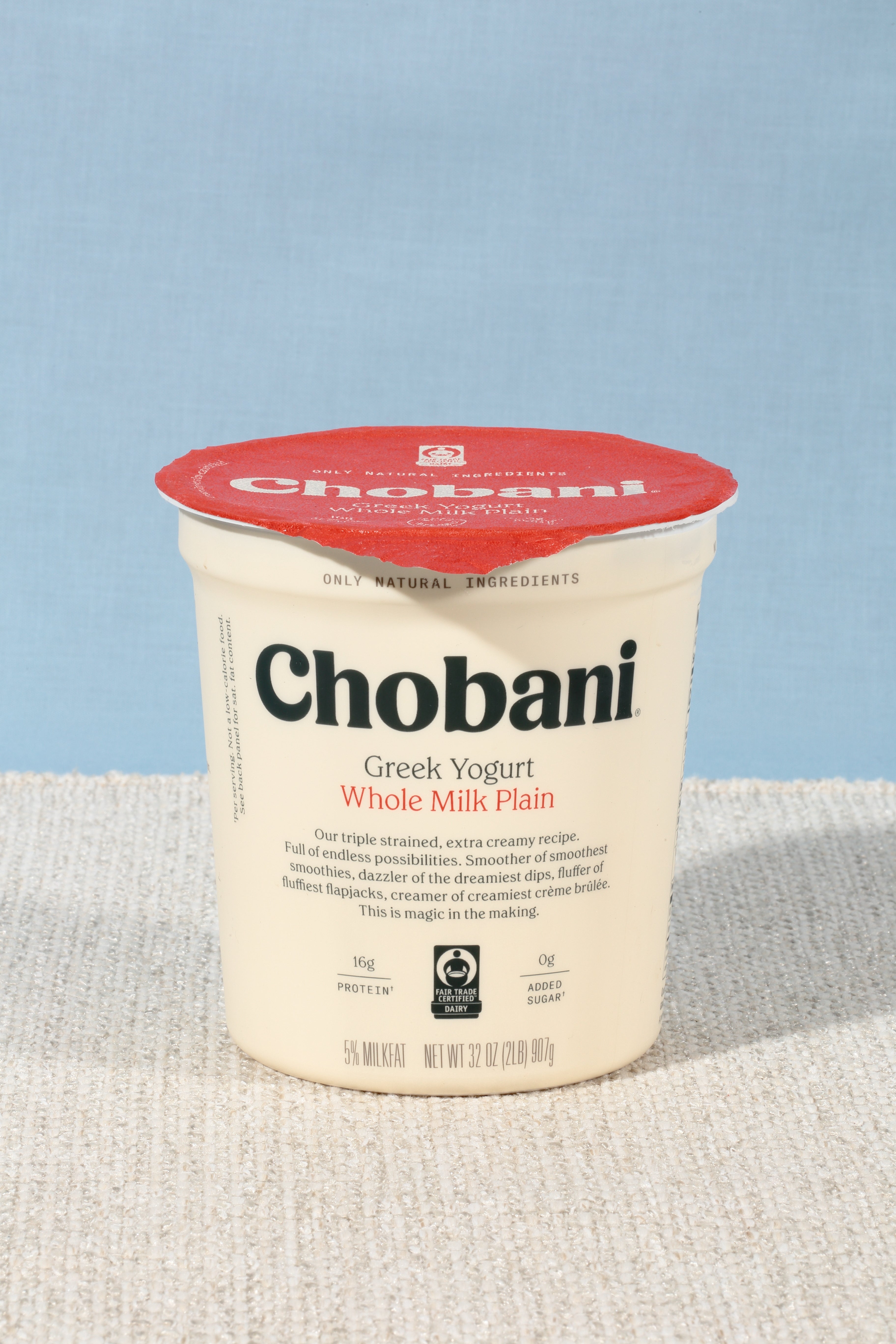 Chobani® Whole Milk Plain Greek Yogurt 32 Ounce Size - 6 Per Case.