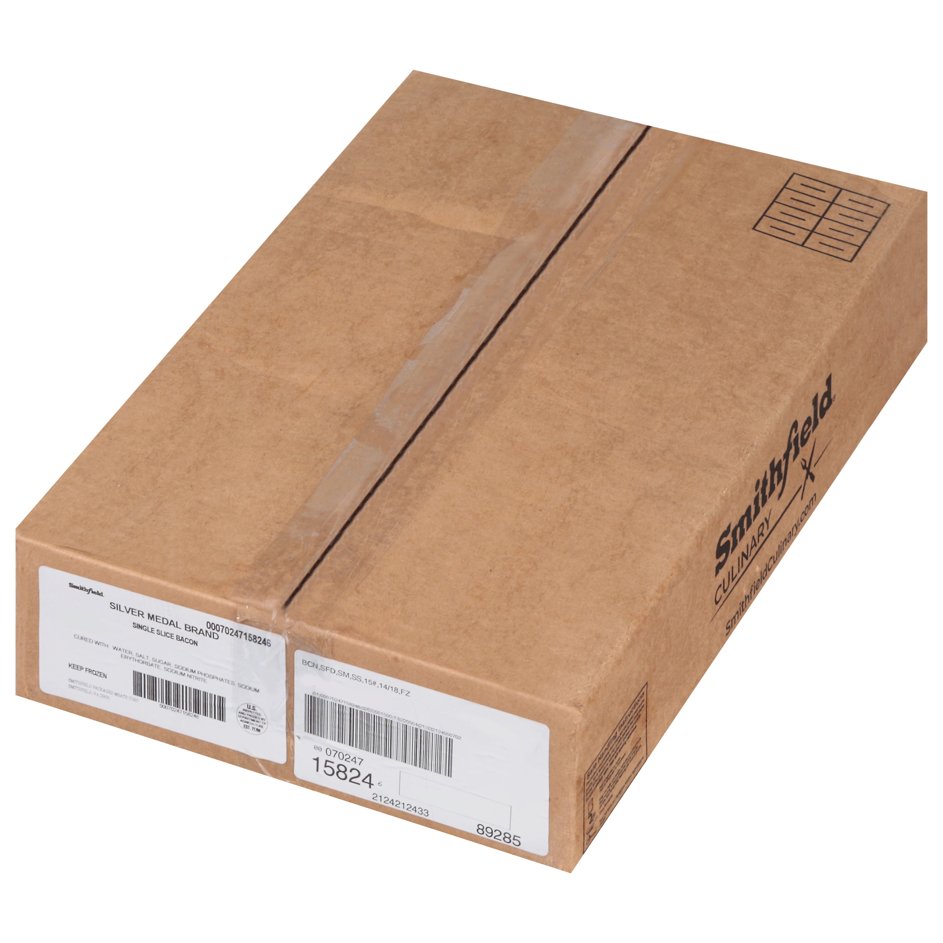 Smithfield Farmland Silver Medal Brand Single Sliced Bacon 14/18#, 15.65 Pound Each - 1 Per Case.