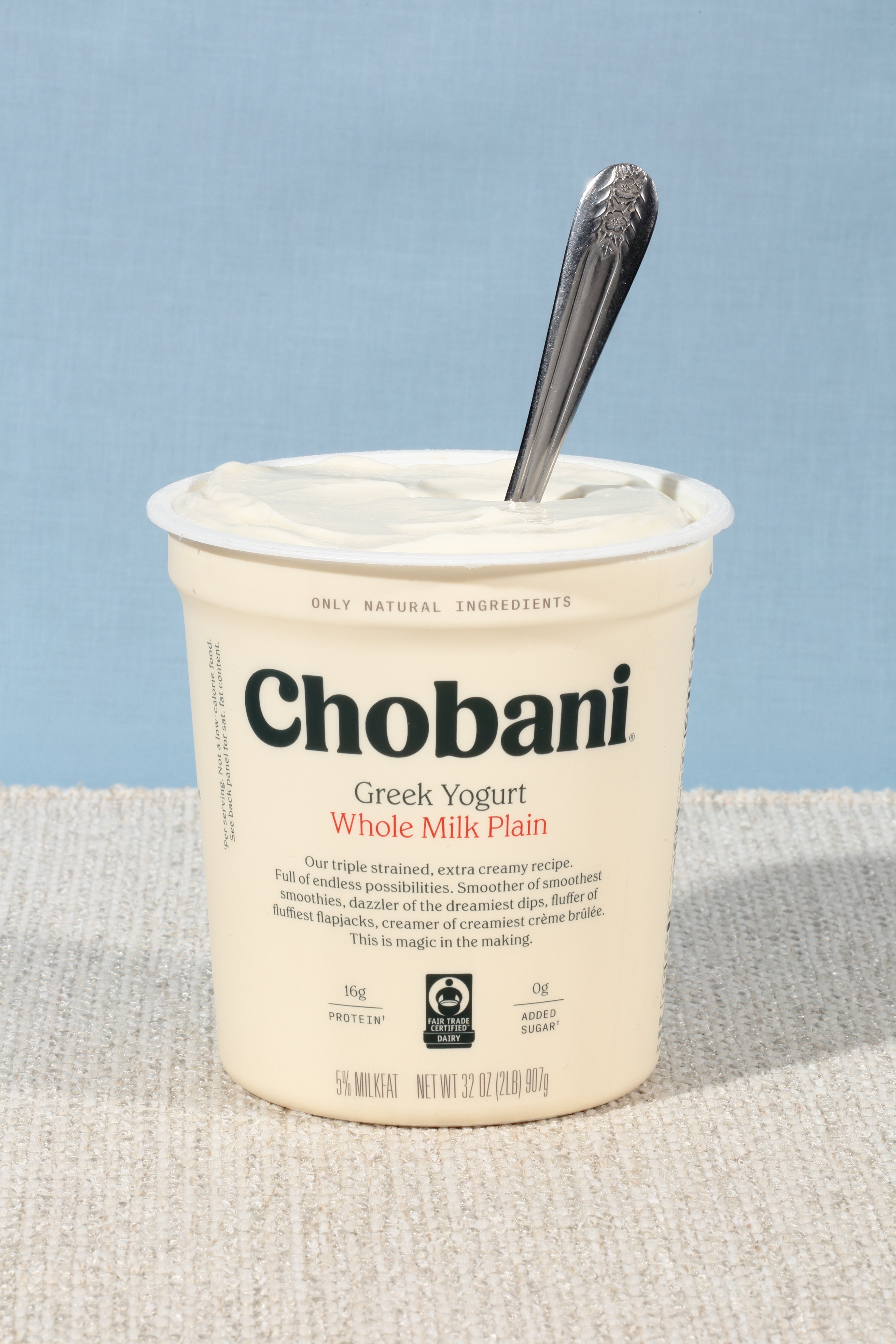 Chobani® Whole Milk Plain Greek Yogurt 32 Ounce Size - 6 Per Case.