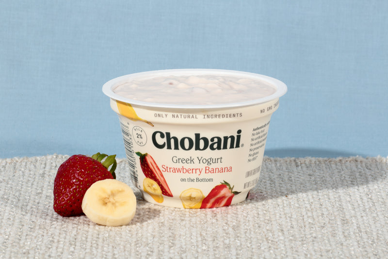 Chobani® Non Fat Greek Yogurt Strawberry Banana On The Bottom 5.3 Ounce Size - 12 Per Case.