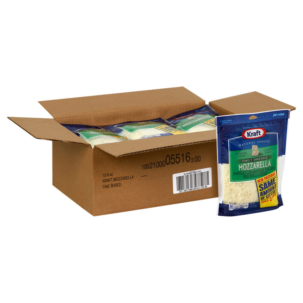 Kraft Cheese Fine Shredded Mozzarella 8 Ounce Size - 12 Per Case.