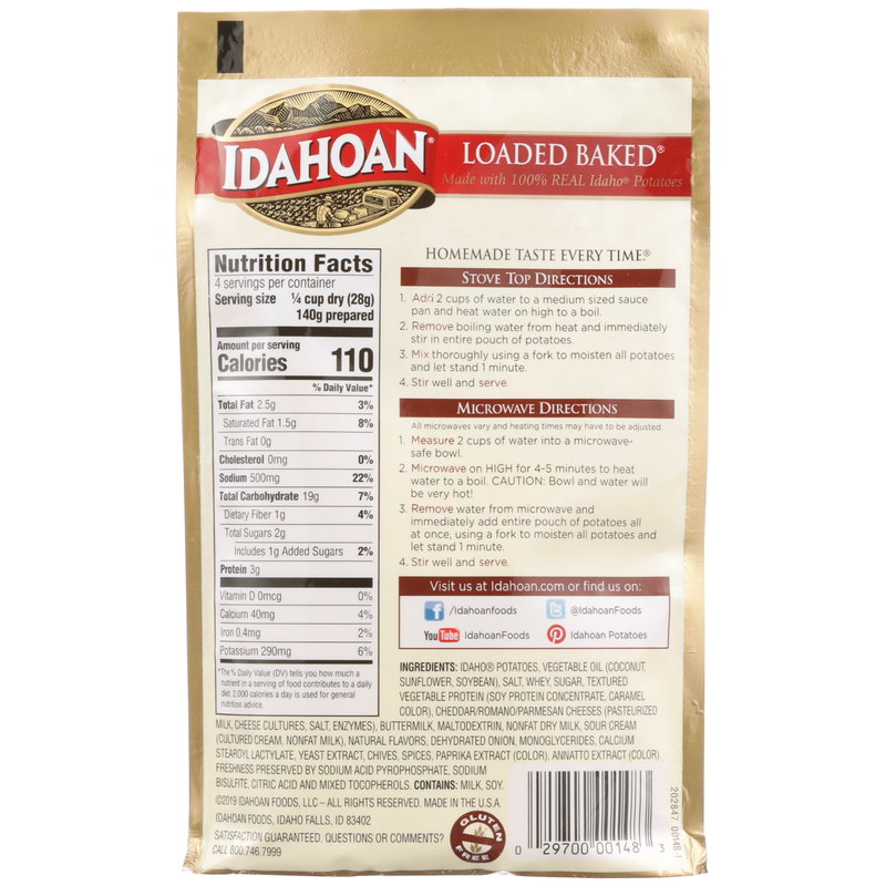 Idahoan Foods Loaded Baked Potato Mashed Pouch 4 Ounce Size - 12 Per Case.