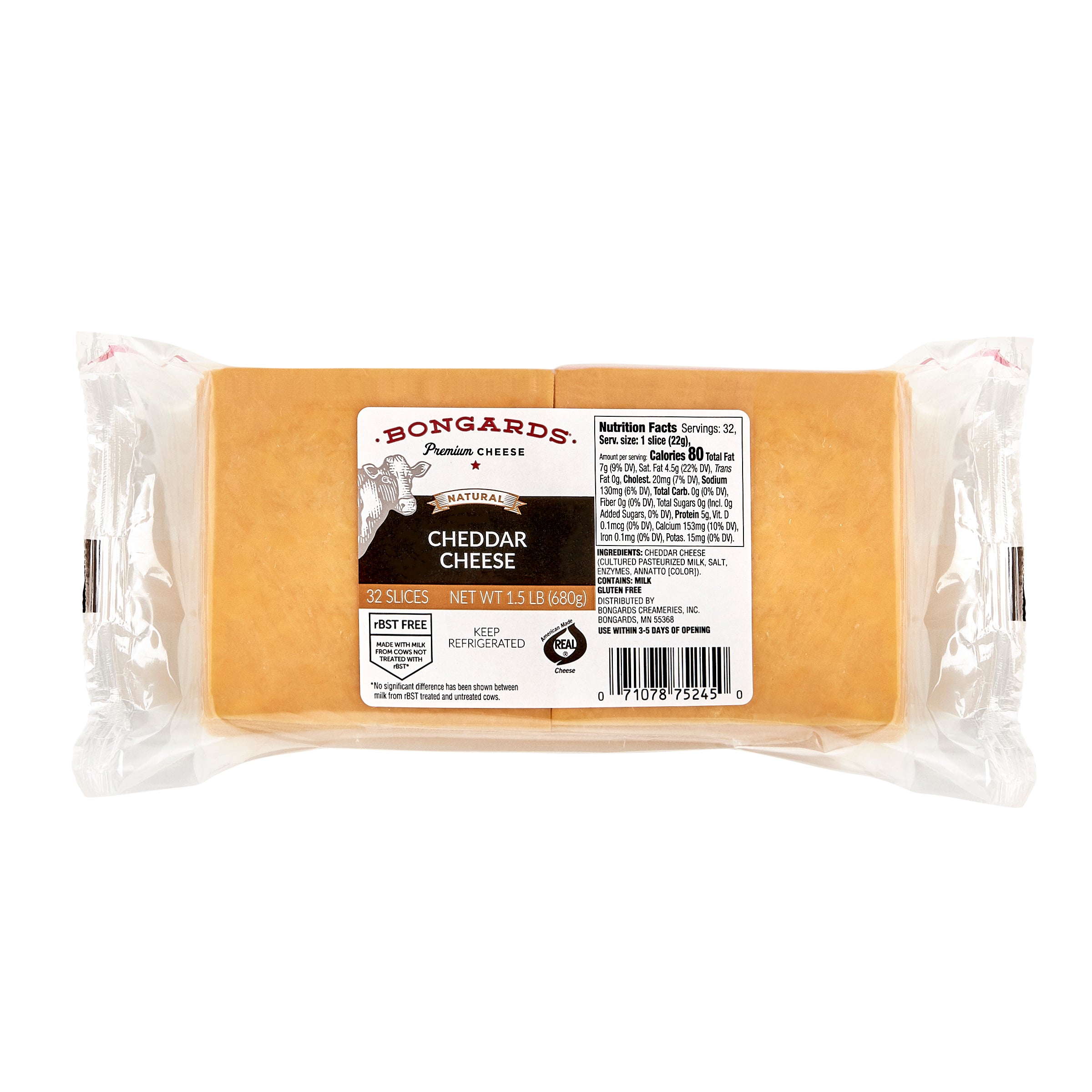 Bongards Cheddar Cheese 1.5 Pound Each - 8 Per Case.