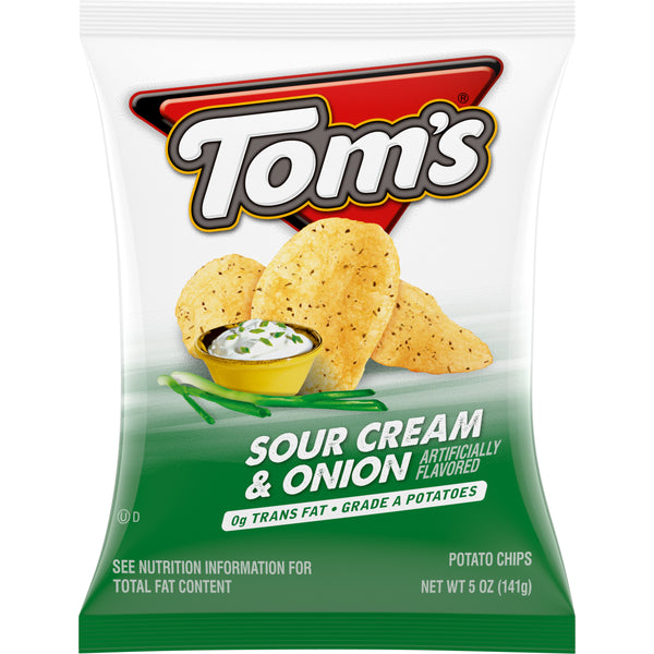 Tom's Potato Chips Sour Cream And Onion Bag 5 Ounce Size - 9 Per Case.