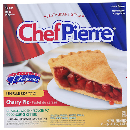 Chef Pierre Cherry Reduced Fat No Sugar Added Unbaked 10" Pie 46 Ounce Size - 6 Per Case.