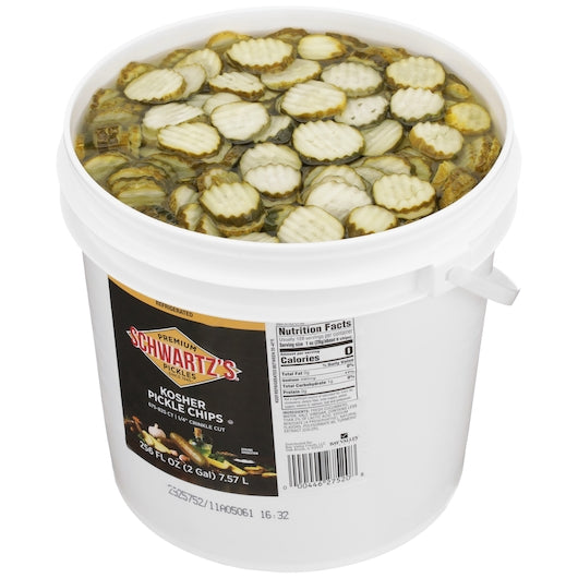 Schwartz's 675 To 825 Count .25 Inch Crinkle Cut Kosher Pickle Slices, 2 Gallon