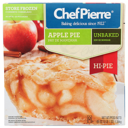 Chef Pierre Hi Pie Unbaked 10" Apple Pie 49 Ounce Size - 6 Per Case.