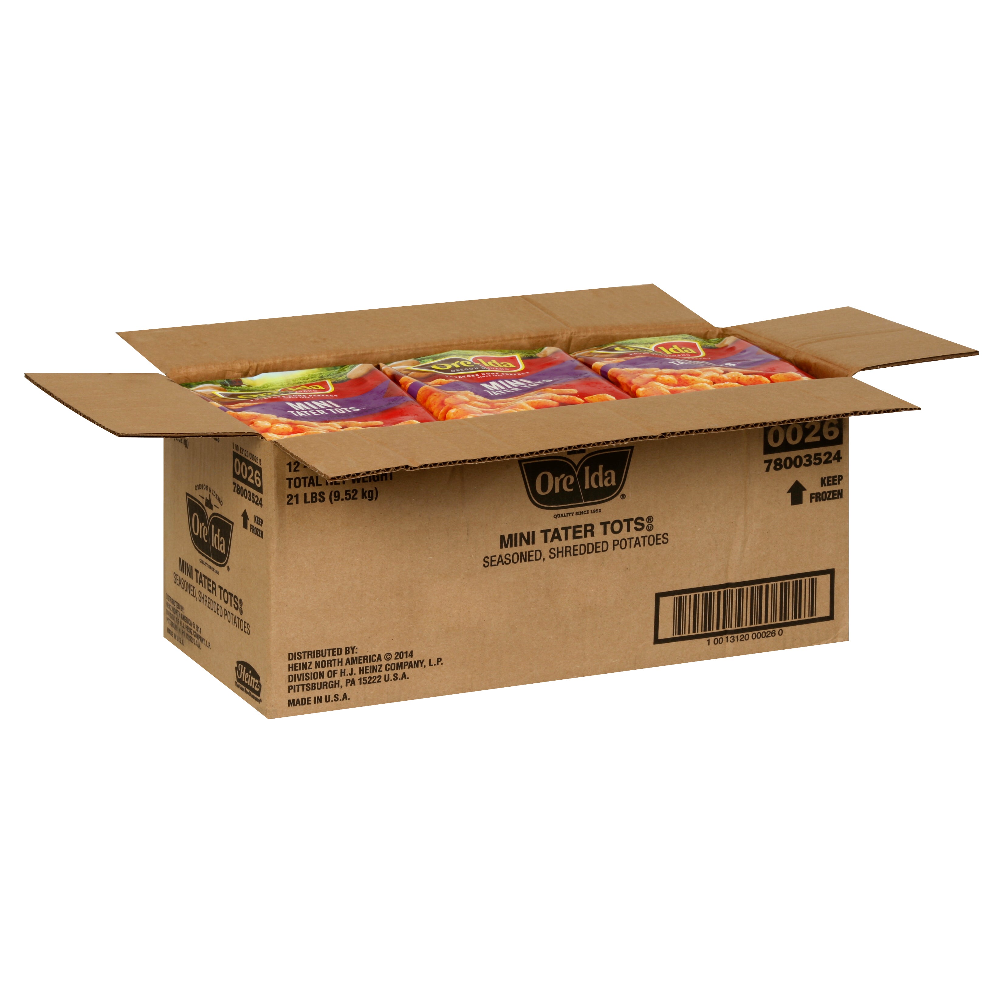 Ore Ida Core Frozen Potatoes Tater Tots Mini 1.75 Pound Each - 12 Per Case.