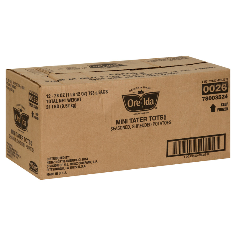 Ore Ida Core Frozen Potatoes Tater Tots Mini 1.75 Pound Each - 12 Per Case.