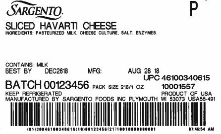Sargento Havarti Sliced Cheese 24 Ounce Size - 9 Per Case.