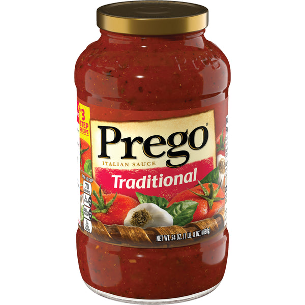 Prego Sauce Traditional Spaghetti Glass Jar 24 Ounce Size - 12 Per Case.