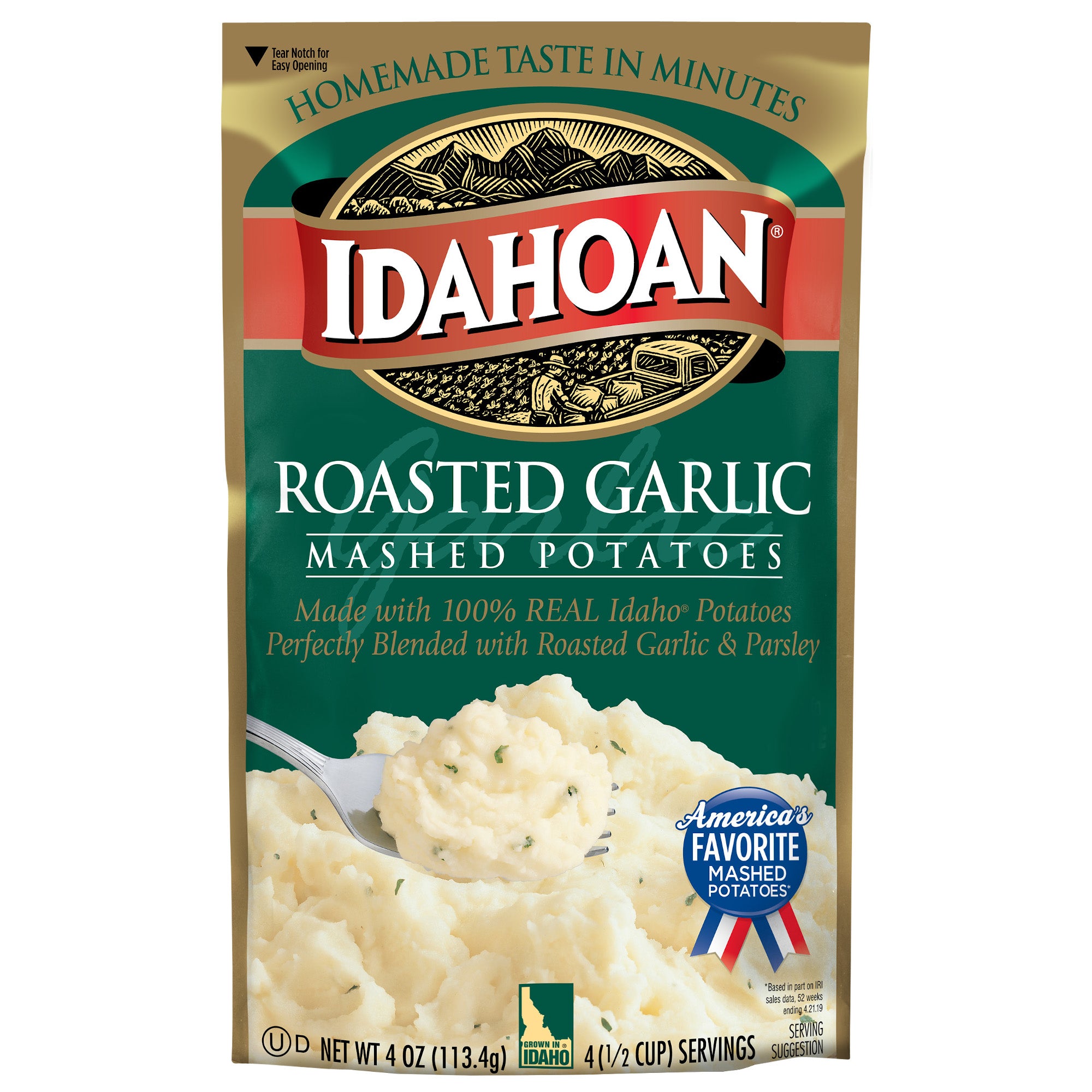 Idahoan Foods Roasted Garlic Pouch 4 Ounce Size - 12 Per Case.