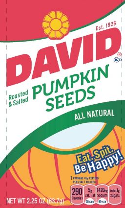 David Roasted And Salted Pumpkin Seeds Pack 2.25 Ounce Size - 12 Per Case.
