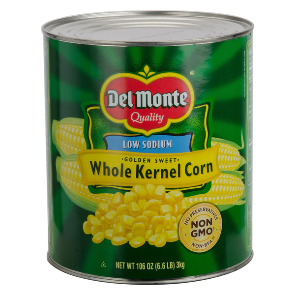 Del Monte Low Sodium Golden Sweet Whole Kernel Corn 101 Ounce Size - 6 Per Case.
