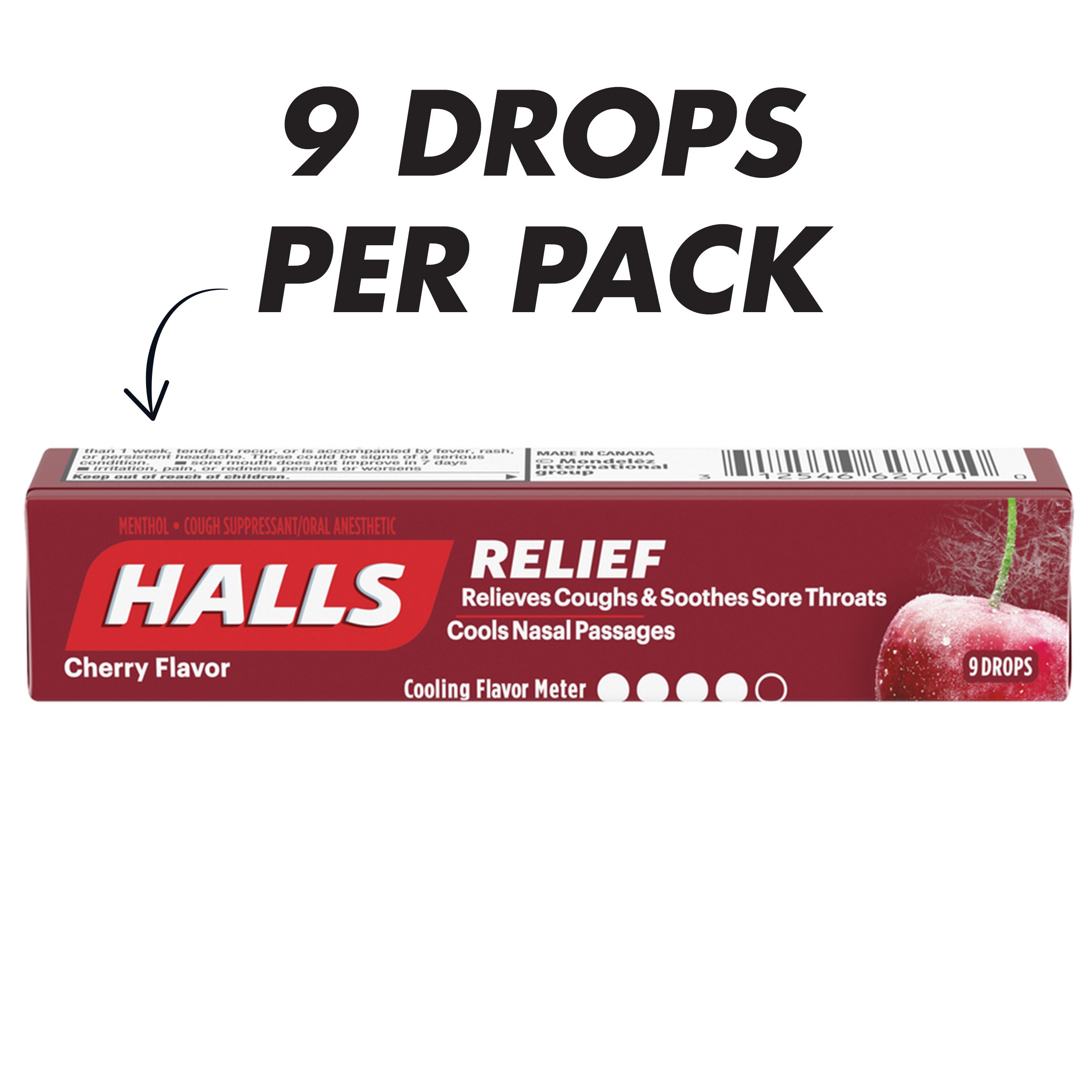 Halls Cough Drops Cherry Piece 9 Count Packs - 480 Per Case.