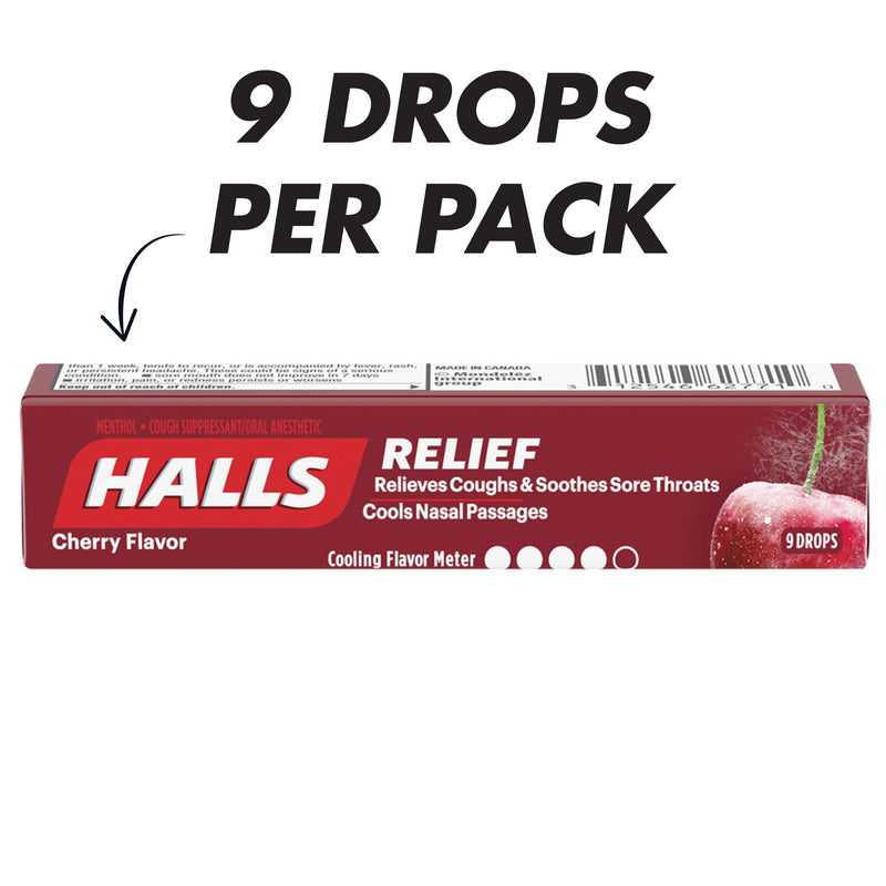 Halls Cough Drops Cherry Piece 9 Count Packs - 480 Per Case.