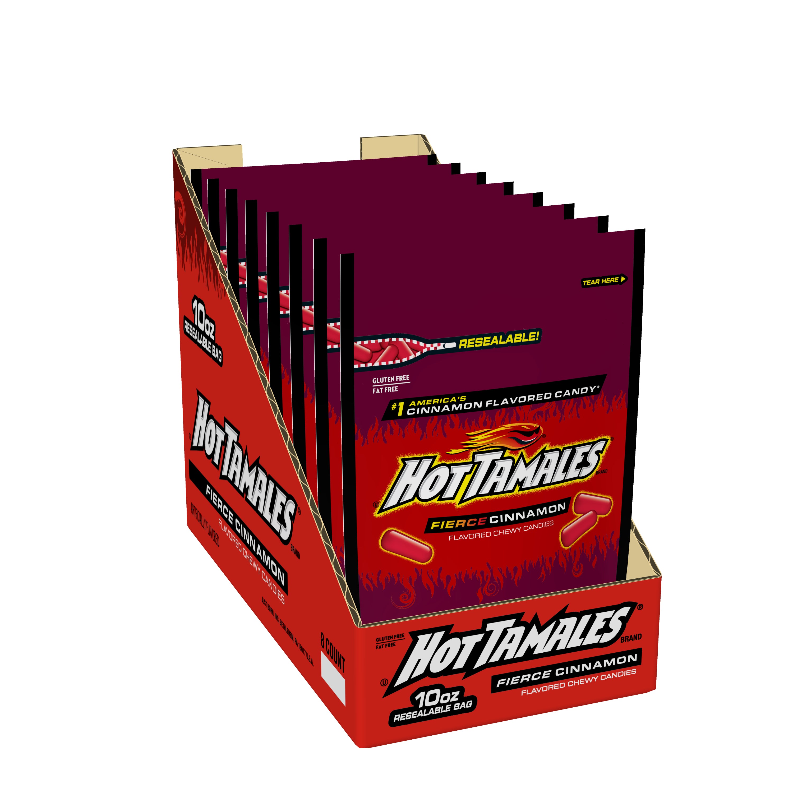 Hot Tamales® Fierce Cinnamon Stand Up 10 Ounce Size - 8 Per Case.