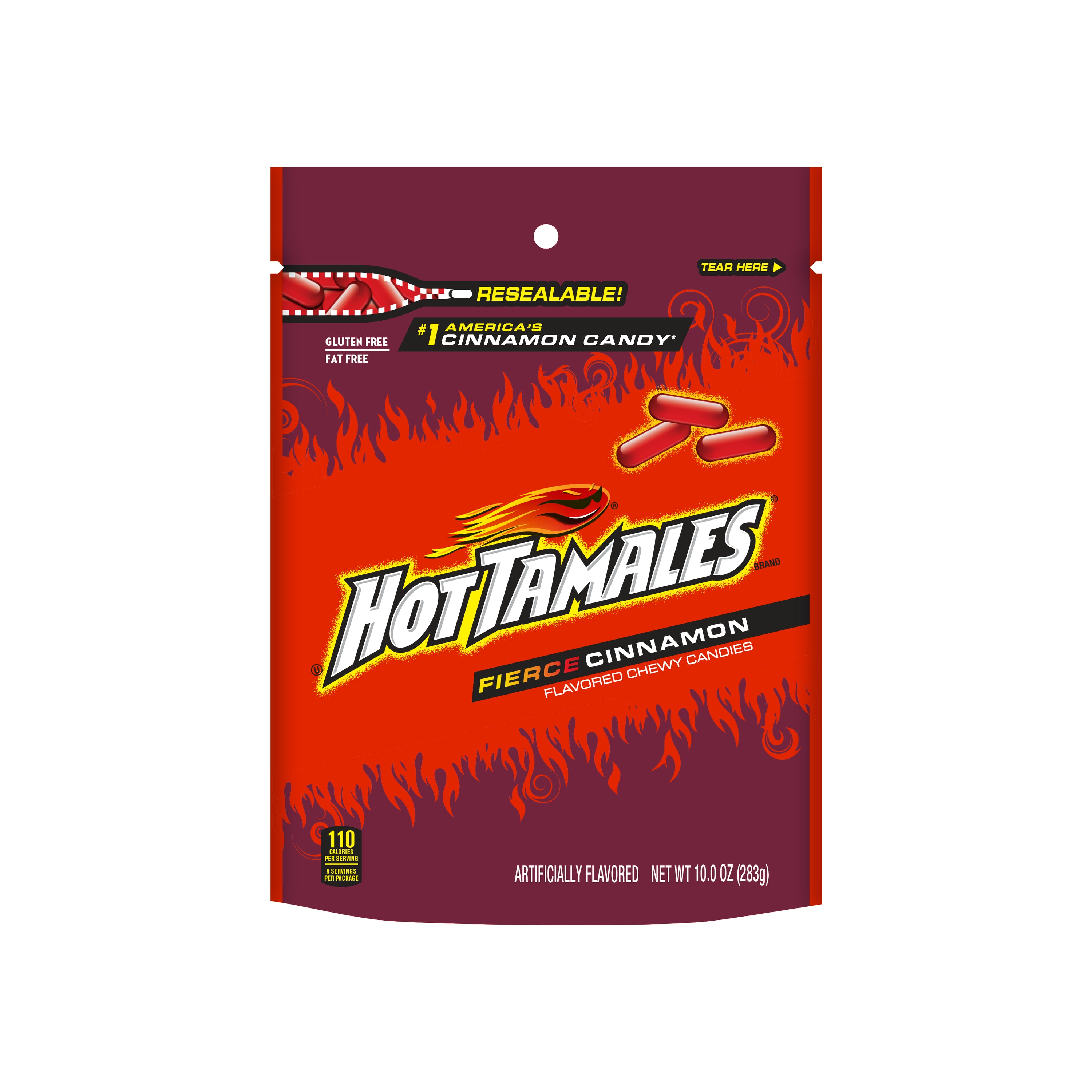 Hot Tamales® Fierce Cinnamon Stand Up 10 Ounce Size - 8 Per Case.