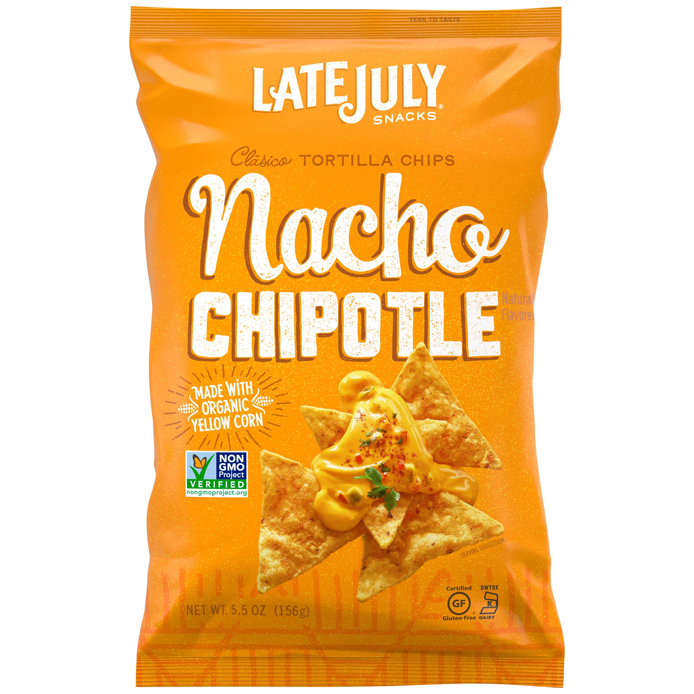Late July Tortilla Chips Nacho Chipotle 5.5 Ounce Size - 12 Per Case.