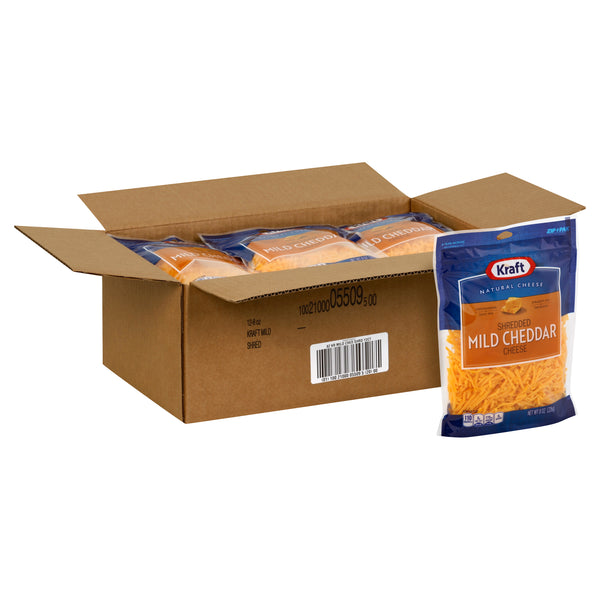 Kraft Shredded Mild Cheddar Cheese, 8 Ounce Size - 12 Per Case.