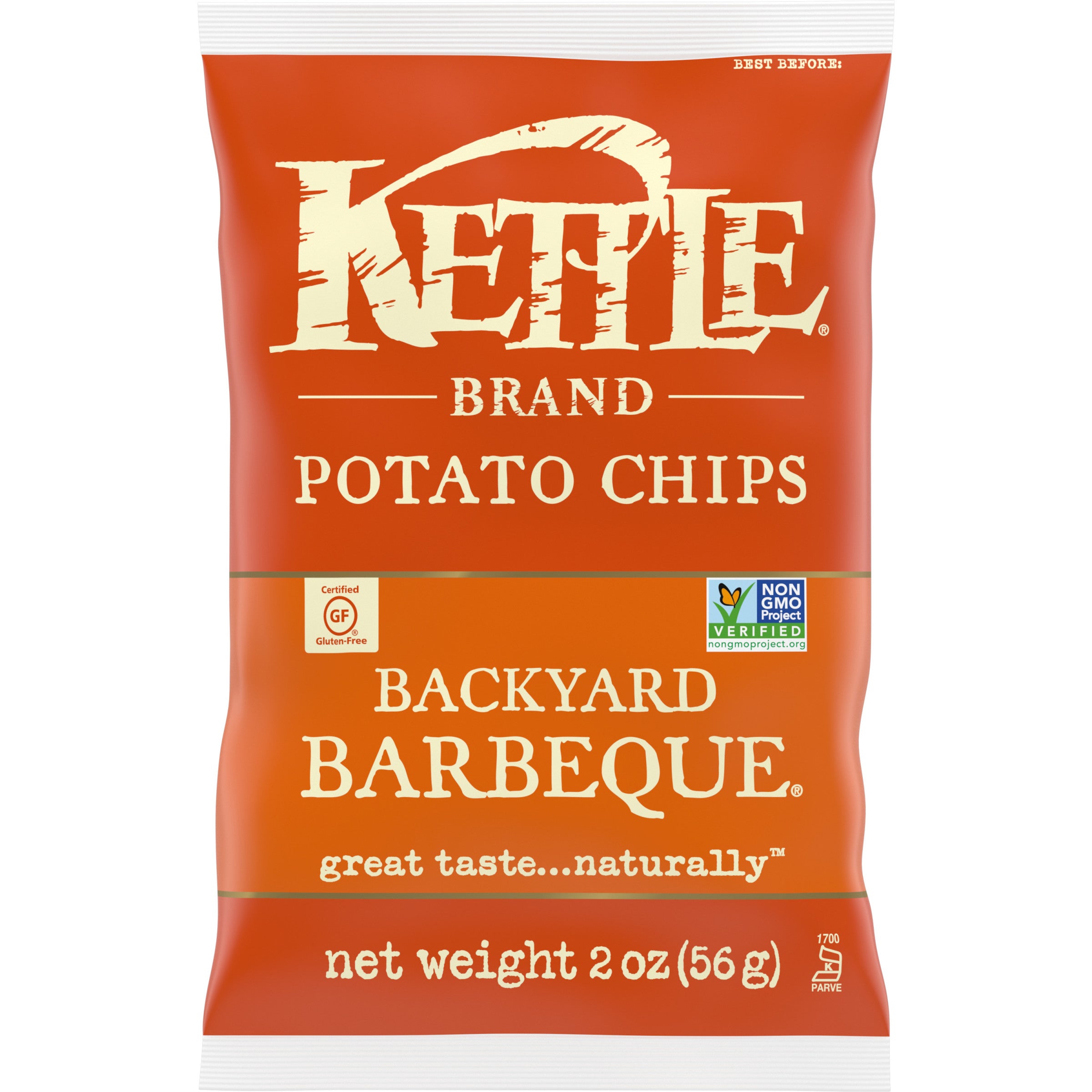 Kettle Brand Potato Chips Backyard Barbequeketle Chips Snack Bag 2 Ounce Size - 6 Per Case.
