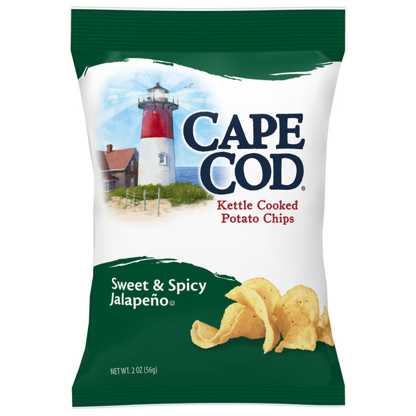 Cape Cod Potato Chips Sweet And Spicy Jalapeno Kettle Cooked Chips 2 Ounce Size - 6 Per Case.