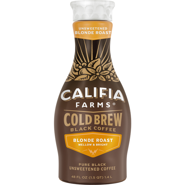 Califia Farms Pure Black Blonde Roast Cold Brew Coffee 48 Fluid Ounce - 6 Per Case.