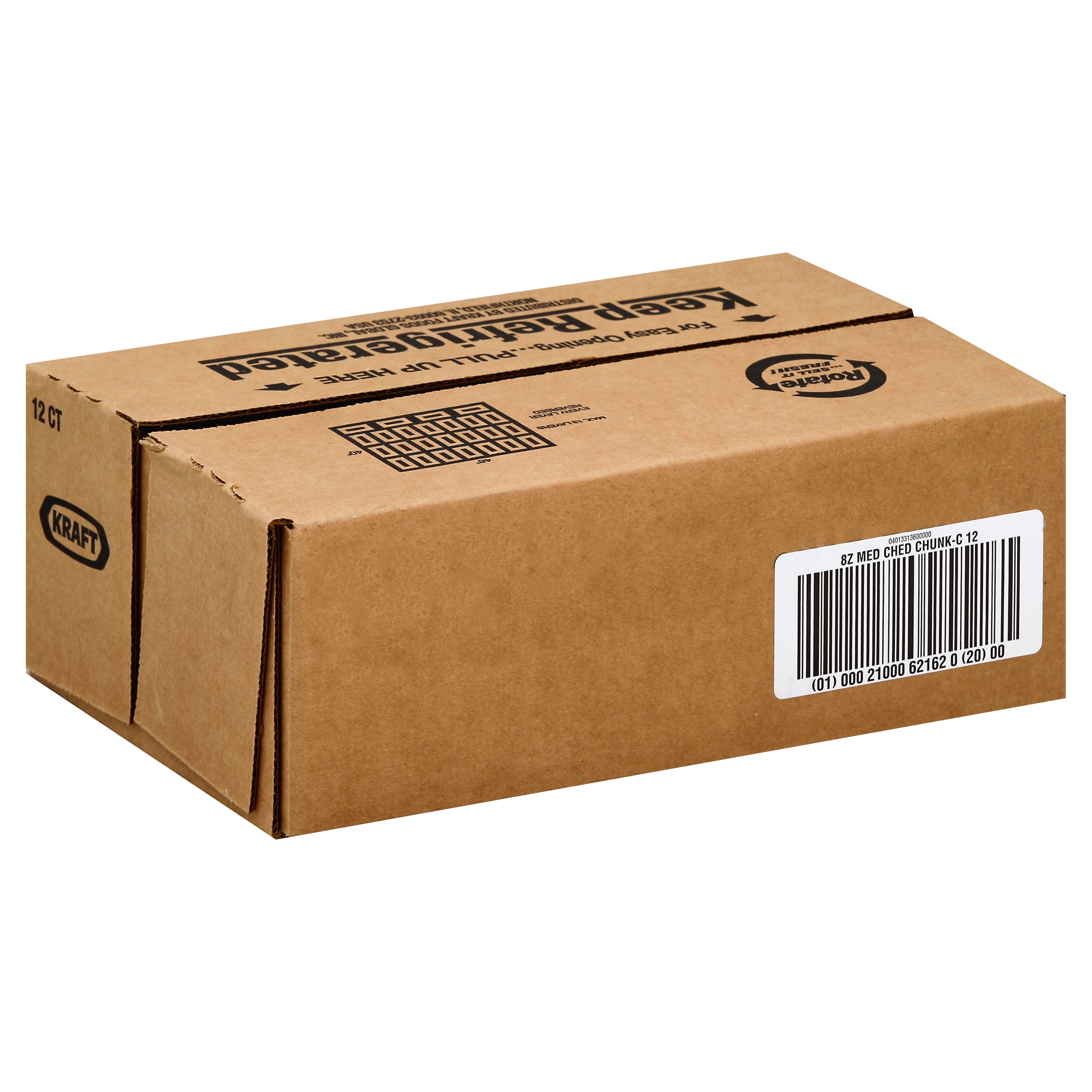 Kraft Medium Cheddar Chunk Cheese, 8 Ounce Size - 12 Per Case.