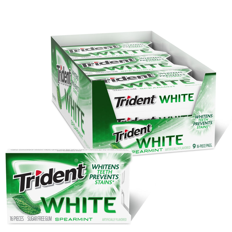Trident White Gum Spearmint Sugar Free Piece 16 Count Packs - 162 Per Case.