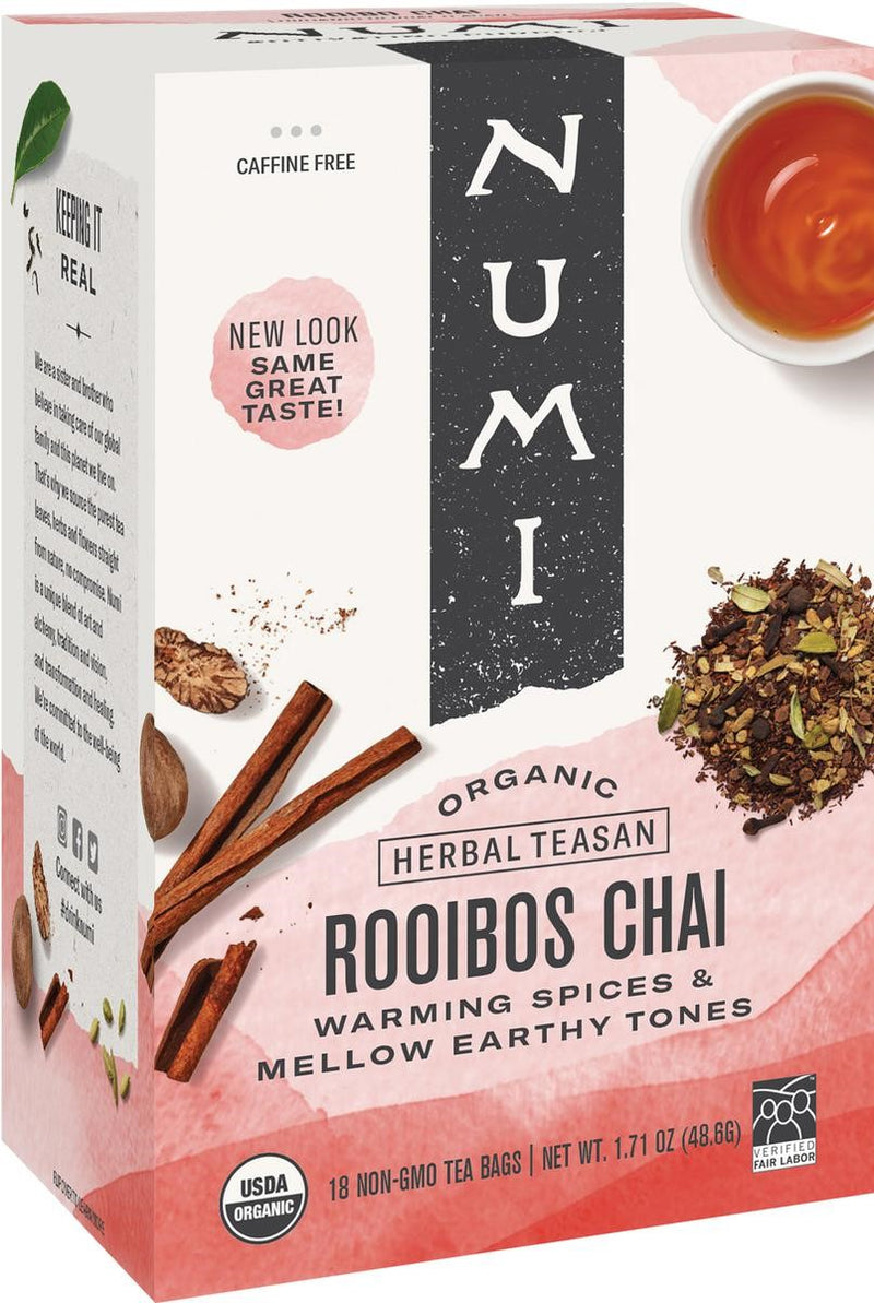 Numi Organic Tea Rooibos Chai Herbal Tea 18 Each - 6 Per Case.