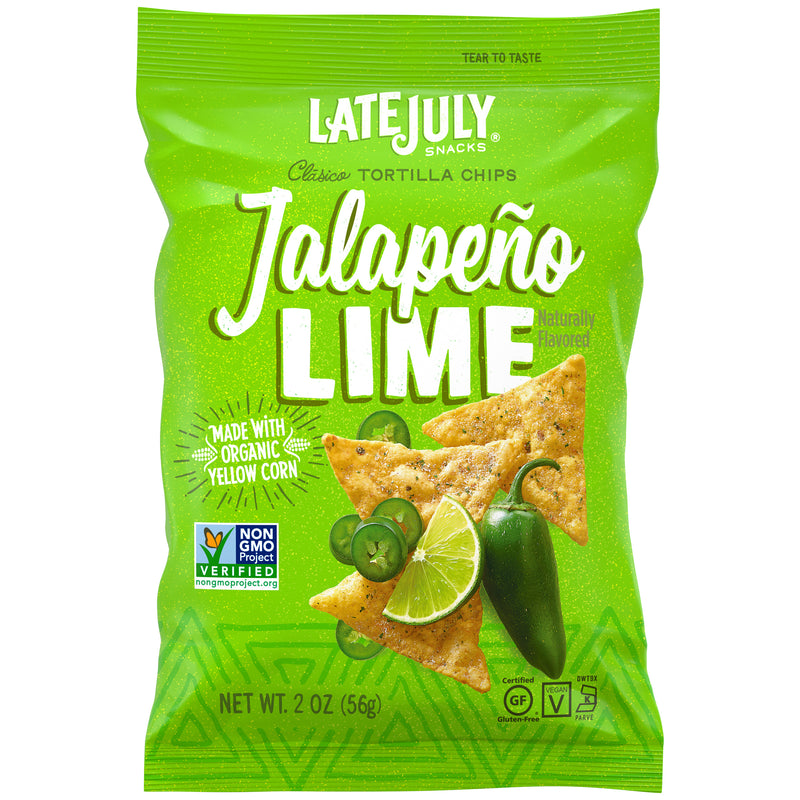 Late July Tortilla Chips Clasico Jalapeno Lime 2 Ounce Size - 6 Per Case.