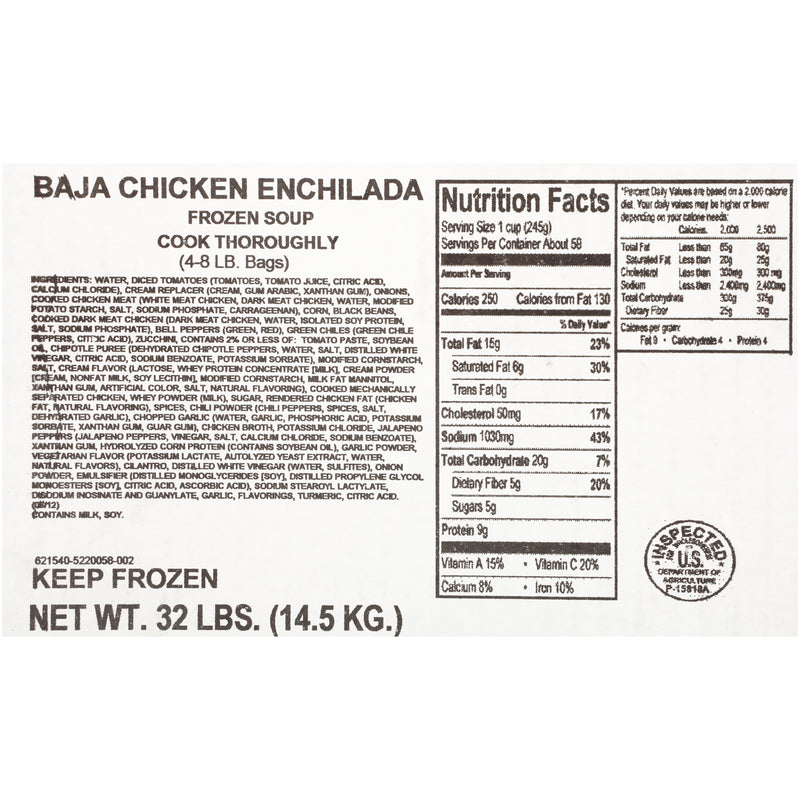 HEINZ CHEF FRANCISCO Baja Chicken Enchilada Soup 8 lb. Bag 4 Per Case