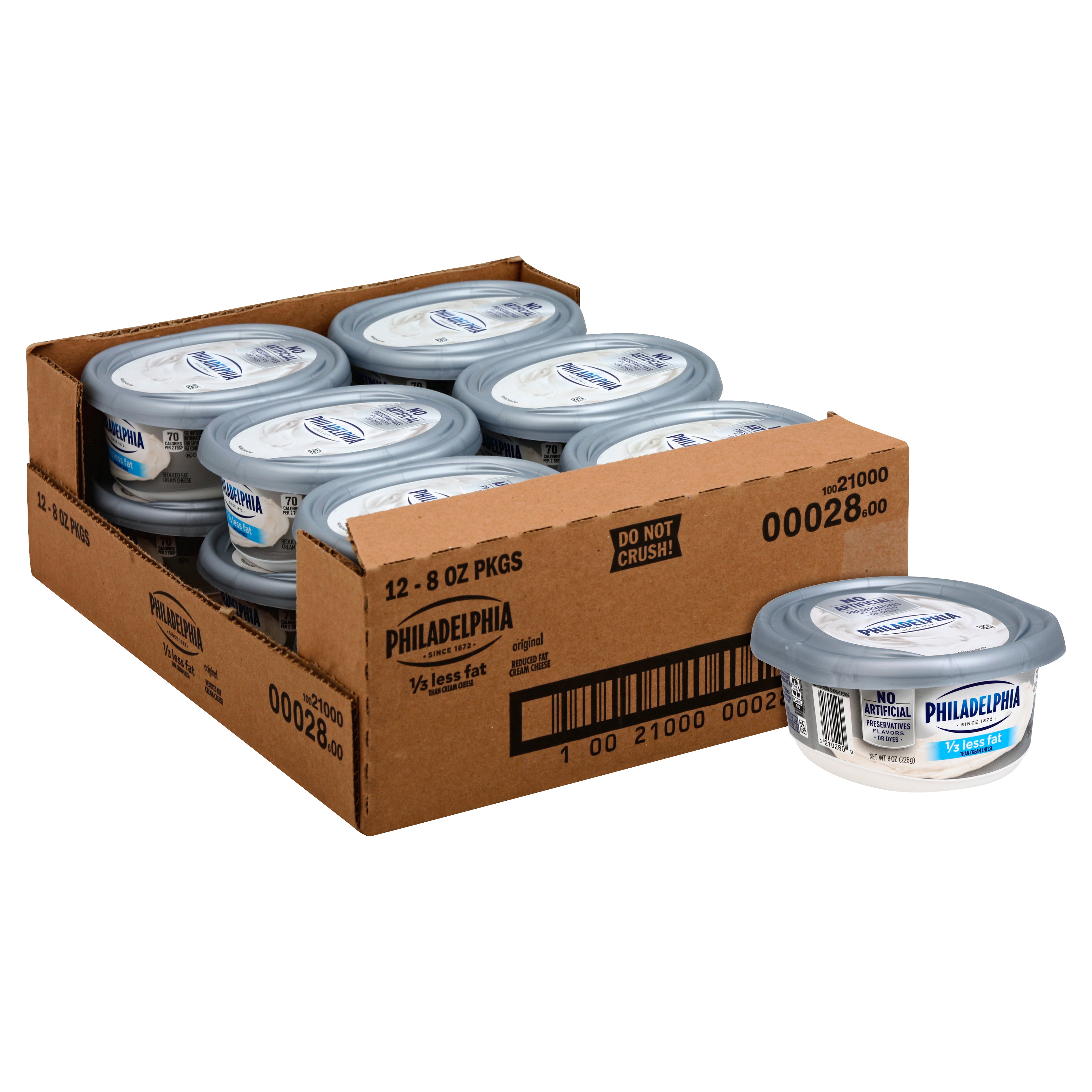 Philadelphia Cheese Cream Less Fat 8 Ounce Size - 12 Per Case.