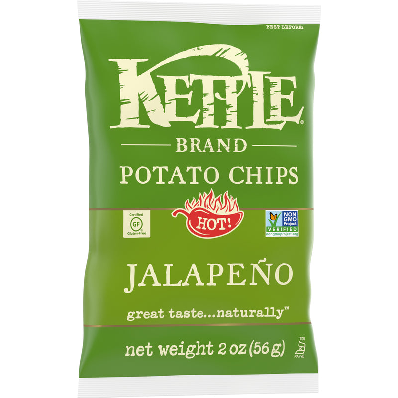 Kettle Brand Potato Chips Jalapeno Kettle Chips Snack Bag 2 Ounce Size - 6 Per Case.