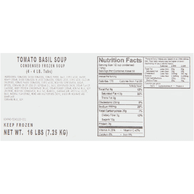 HEINZ CHEF FRANCISCO Tomato Basil Soup 4 lb. Tub 4 Per Case