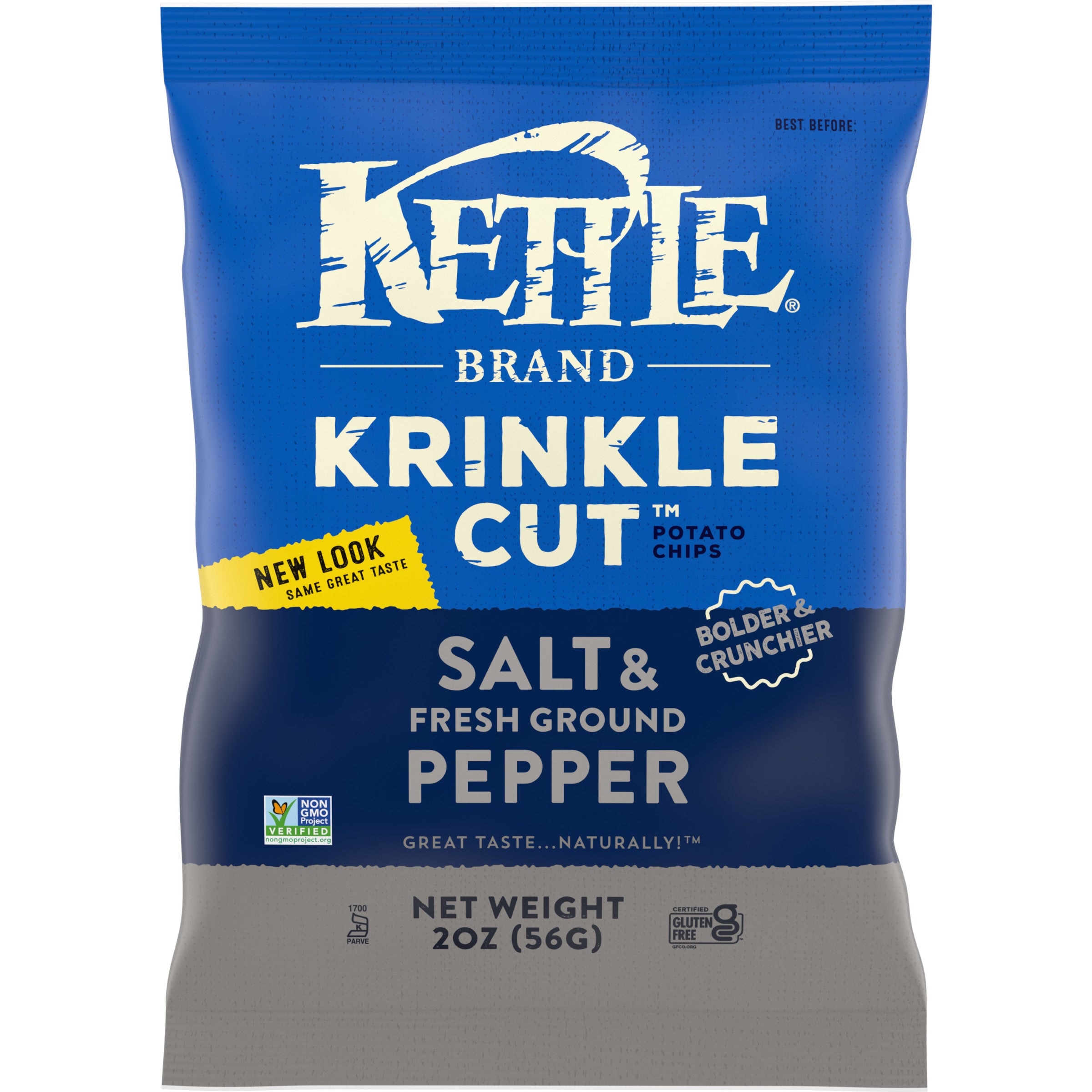 Kettle Brand Potato Chips Krinkle Cut Salt &fresh Ground Pepper Kettle Chips 2 Ounce Size - 6 Per Case.
