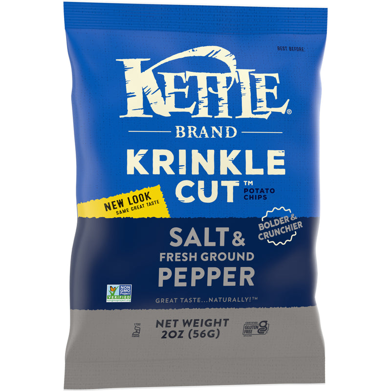 Kettle Brand Potato Chips Krinkle Cut Salt &fresh Ground Pepper Kettle Chips 2 Ounce Size - 6 Per Case.