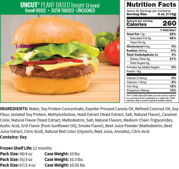 Uncut Plant Based Burger Round 10.3 Pound Each - 1 Per Case.