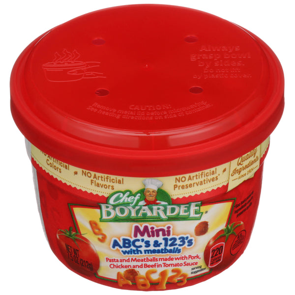 Chef Boyardee Mini Bites Abc's & 's Pastawith Meatballs 7.5 Ounce Size - 12 Per Case.