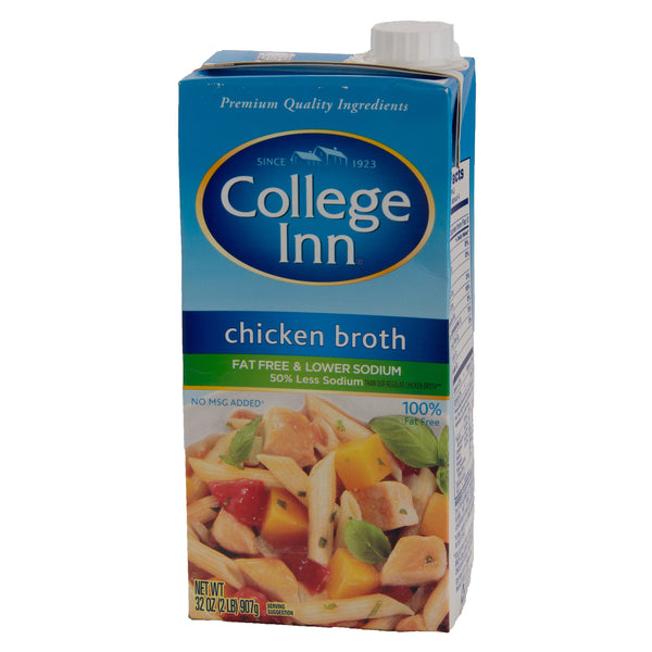 College Inn Less Sodium Chicken Broth Inaseptic Carton 32 Ounce Size - 12 Per Case.