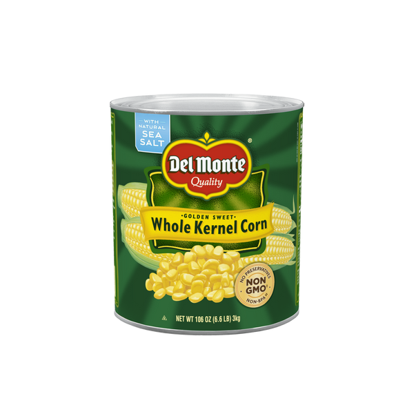 Del Monte Golden Sweet Whole Kernel Can Corn 106 Ounce Size - 6 Per Case.