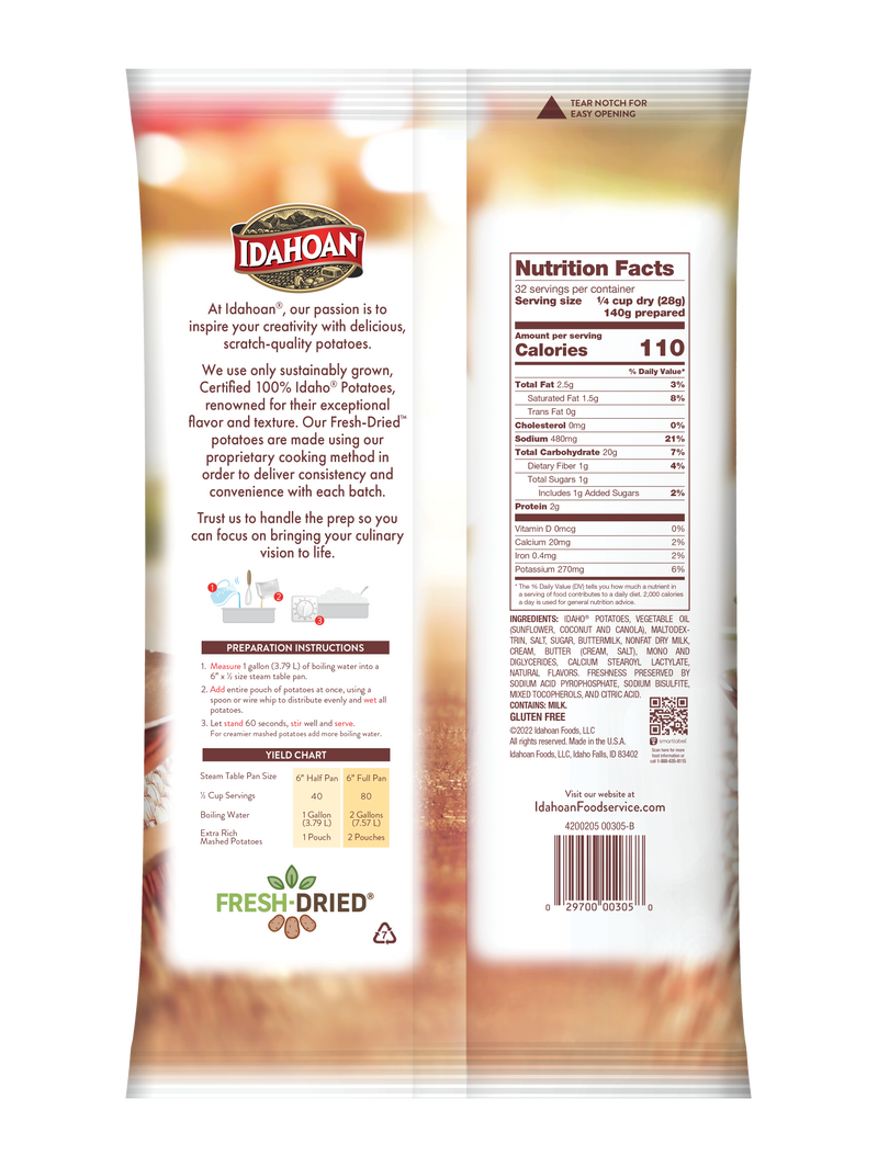 Idahoan® Creamy Extra Rich Mashed Potatoes Hs 31.5 Ounce Size - 8 Per Case.