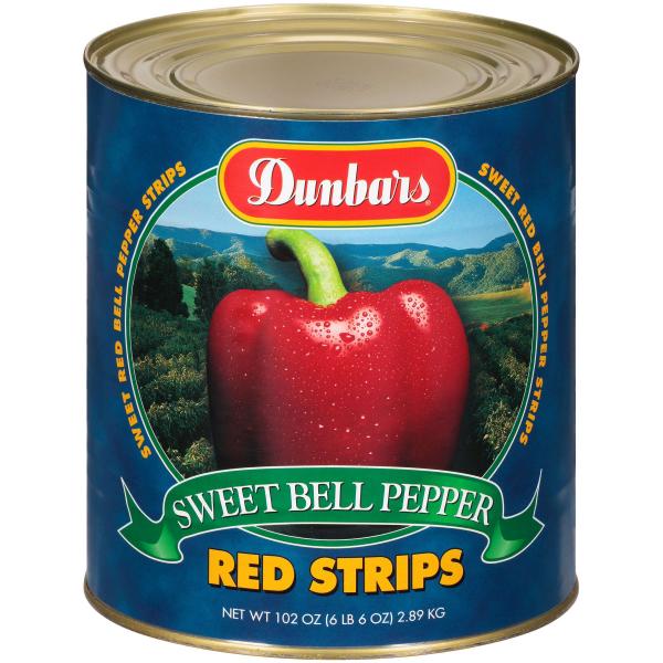 Red Pepper Strips Dunbar Label 102 Ounce Size - 6 Per Case.