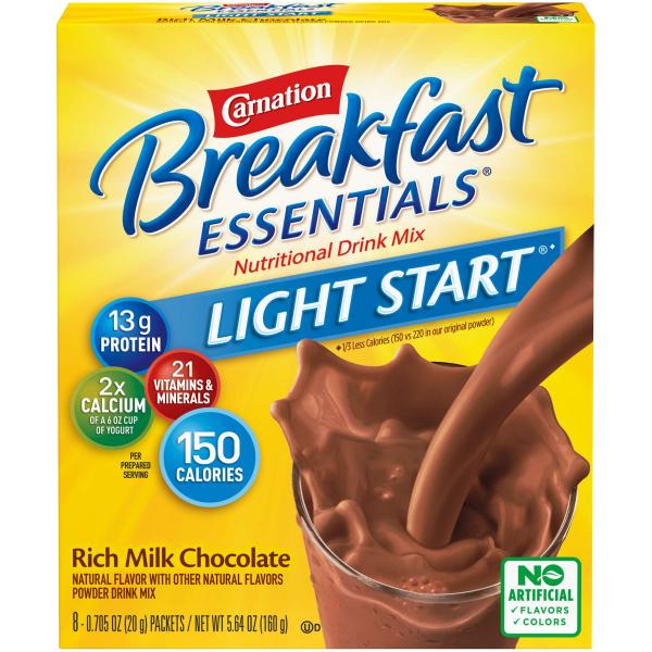 Carnation Breakfast Essentials Light Start Powder Breakfast Drink Chocolate 5.64 Ounce Size - 8 Per Case.
